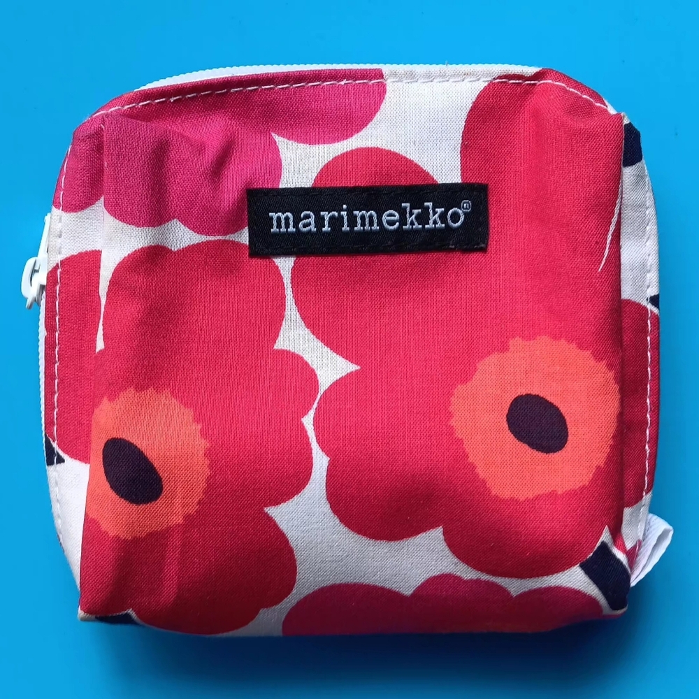 NWOT Marimekko Red "Unikko" Floral Print Mini Cosmetic Toiletry Bag Pouch - Picture 3 of 5